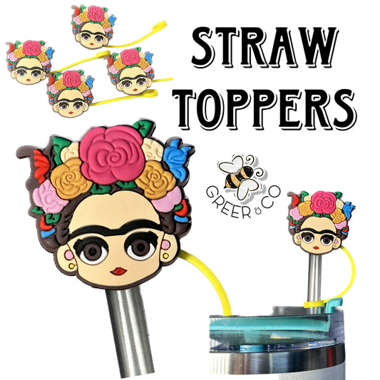 Straw Cap Cover/ Reusable/ Tumbler/ Stan Cup Accessories/ Mexican artist/ Feminist/Straw Charm/ Frida