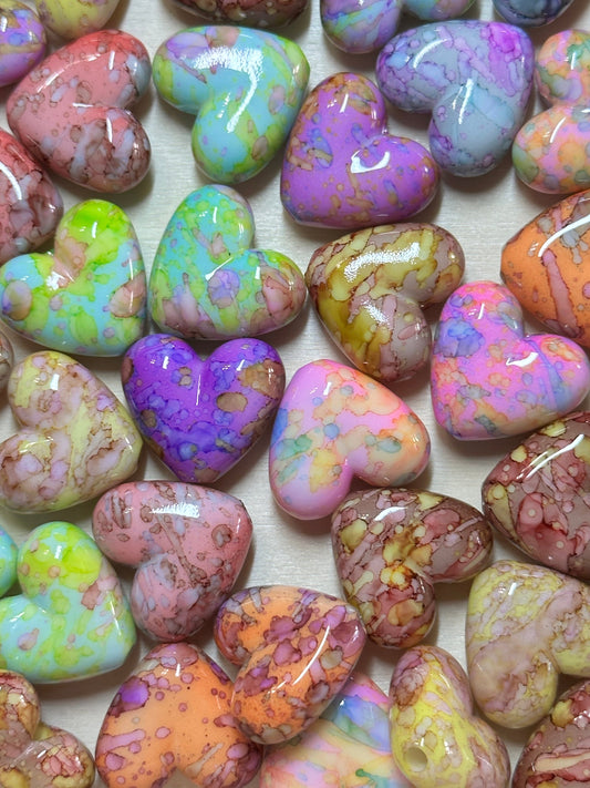 Five (5) beads included/ Mixed colors of loose acrylic beads heart shaped/ Perfect for pen beading/ jewelry making/ random/ assorted