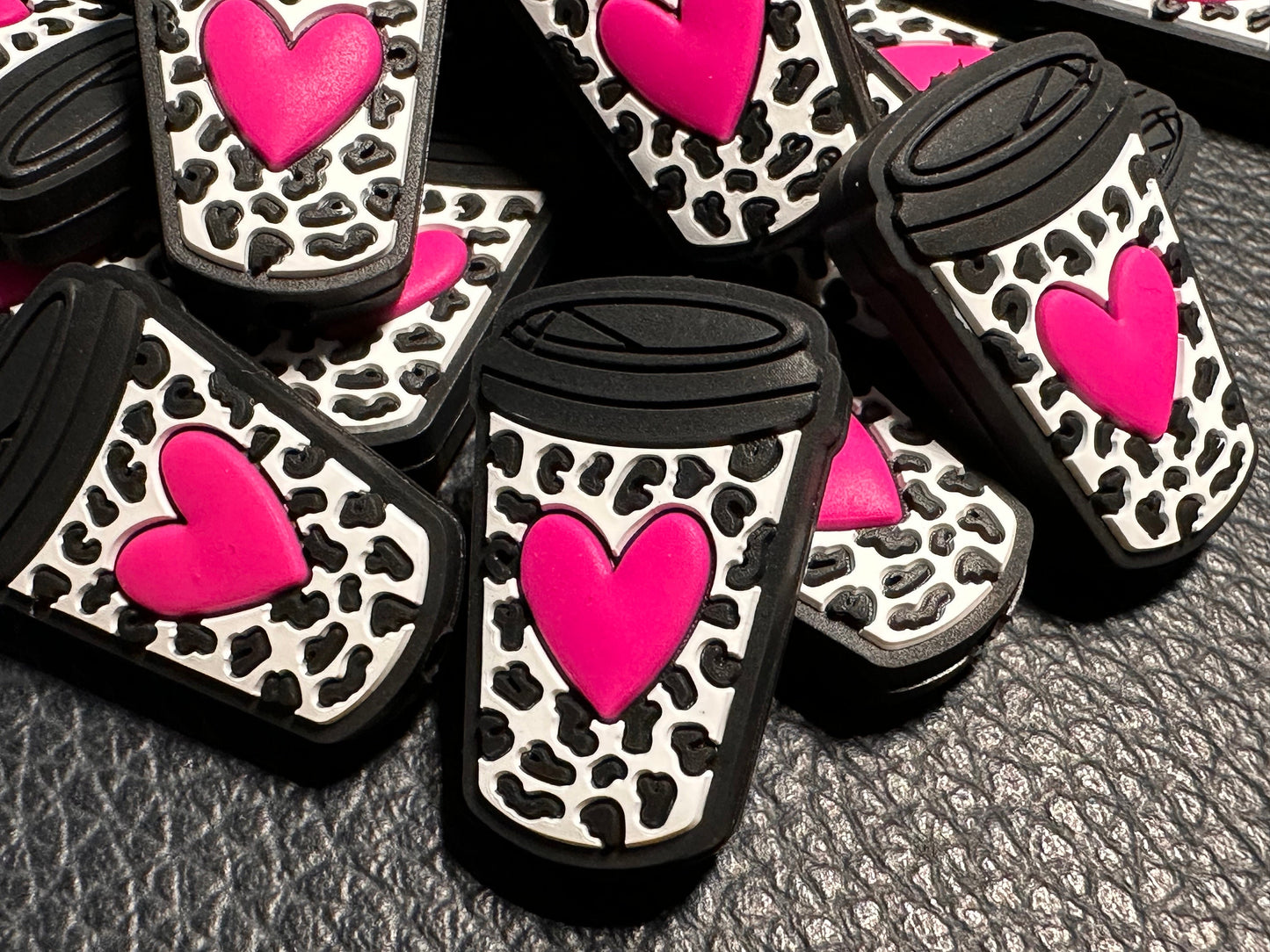 Coffee cup/ Tumbler/ jug/ mug/ Focal Bead/ beadable pen/ Silicone  bead/ keychain bead/ cow print/ leopard print/ heart cup