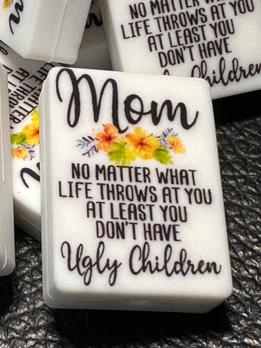 Mom/ Mother Focal Bead/ beadable pen/ Silicone  bead/ mother/ keychain bead/ square shaped/ Madre