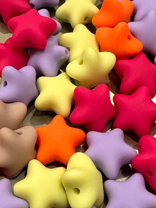 Star shaped matte finish Beads included/fancy Bead/ beadable pen/ keychain bead/ colorful pastel beads/assorted colors/10- Ten stars included
