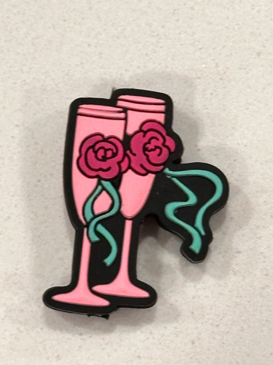 Champagne glasses focal beads/ beadable pen/ Silicone  bead/ keychain bead/ DIY/ Valentines Day/ champagne glasses/ pink champagne/ toast