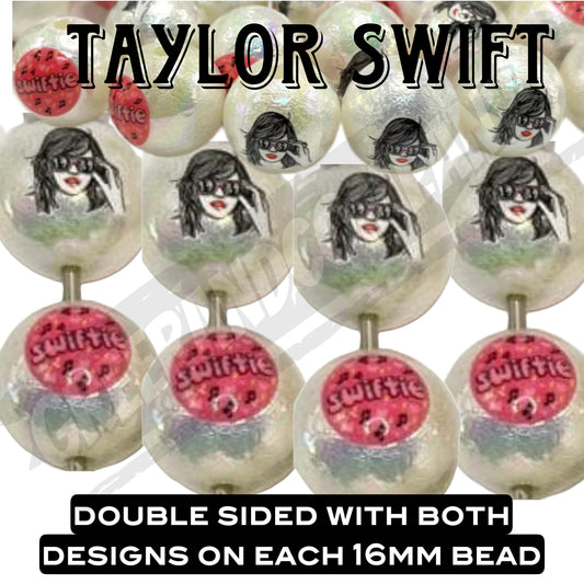 Acrylic Taylor Swift Beads/Swiftie/ beadable pen/ keychain bead/ DIY jewelry beads/ 16mm / one side TS other side Swiftie/ set of 10 beads