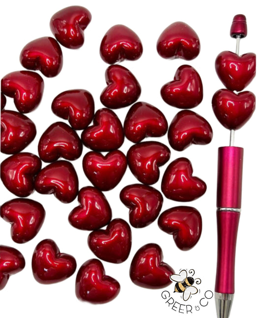 Acrylic heart shaped beads/ Valentines Day Bead/ beadable pen/ keychain bead/ Ten (10) beads included