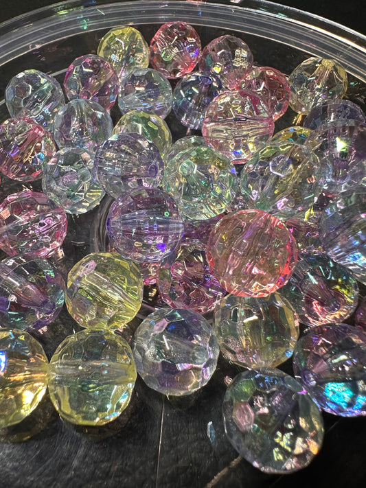 Resin faceted clear beads / see thru beads/clear 16mm beads/ sparkle beads/ pen beading beads/ bling beads/ keychain beads/ DIY/ Ten beads included (10)
