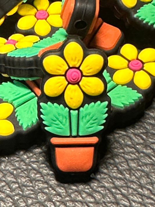 Yellow flower in flower pot/ Focal Bead/ beadable pen/ Silicone  bead/ keychain bead/ DIY/ Daisy flower