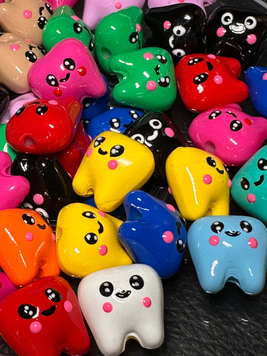 Ten (10) Acrylic bright colors teeth  beads included/ jewelry Bead/ beadable pen/ keychain bead/bead/15mm/