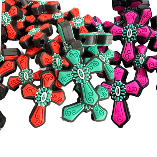 Cross Focal Bead/ Western Style/ Silicone bead/ keychain bead/ Aztec/ Western