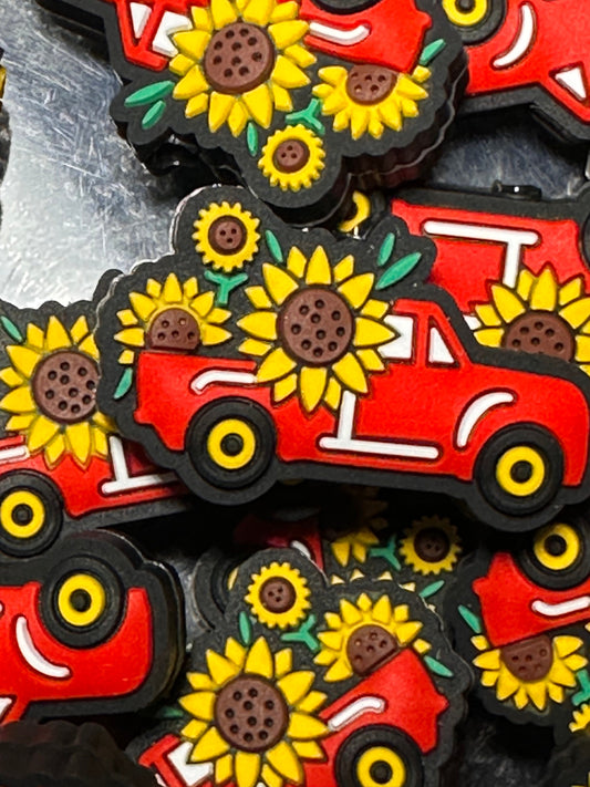 Red truck with sunflowers focals beads / Focal Bead/ beadable pen/ Silicone  bead/ keychain bead