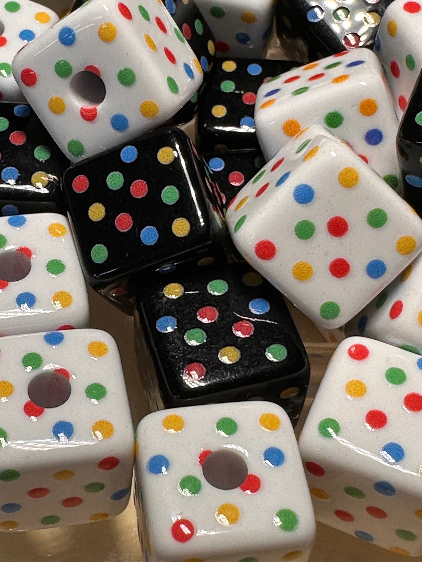 Ten (10) Acrylic polka dotted cubed shaped beads included/ Bead/ beadable pen/ keychain bead/ cube bead/
