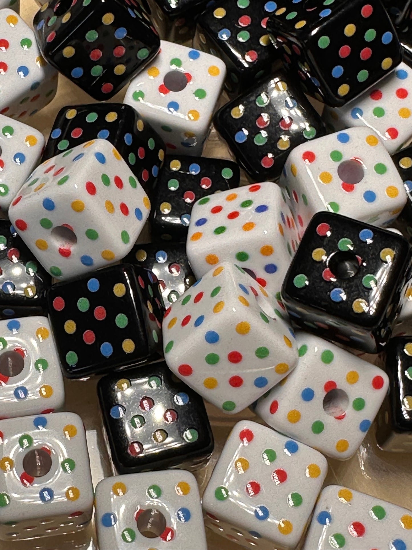Ten (10) Acrylic polka dotted cubed shaped beads included/ Bead/ beadable pen/ keychain bead/ cube bead/