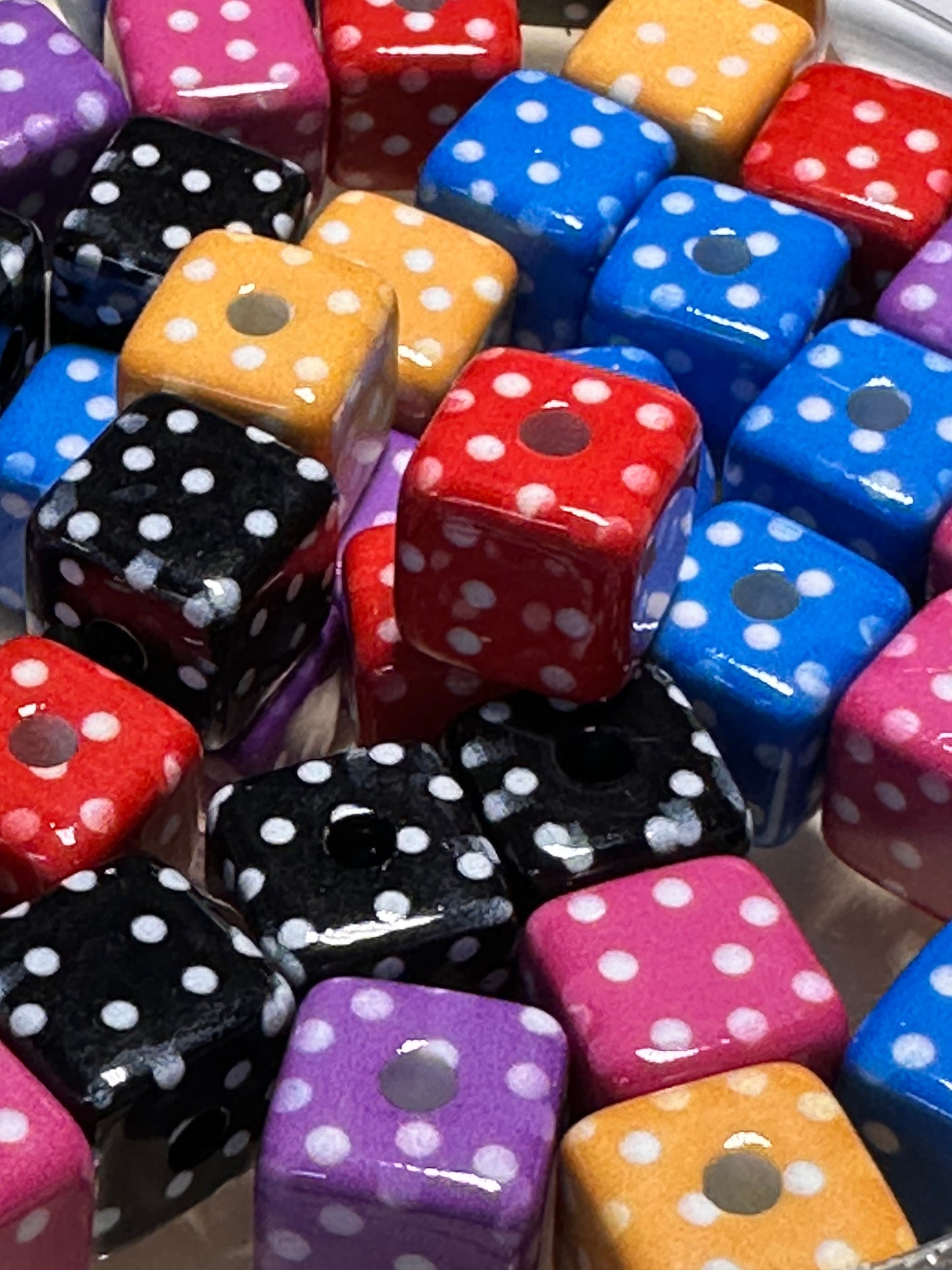 Ten (10) Acrylic polka dotted cubed shaped beads included/ Bead/ beadable pen/ keychain bead/ Cubed bead