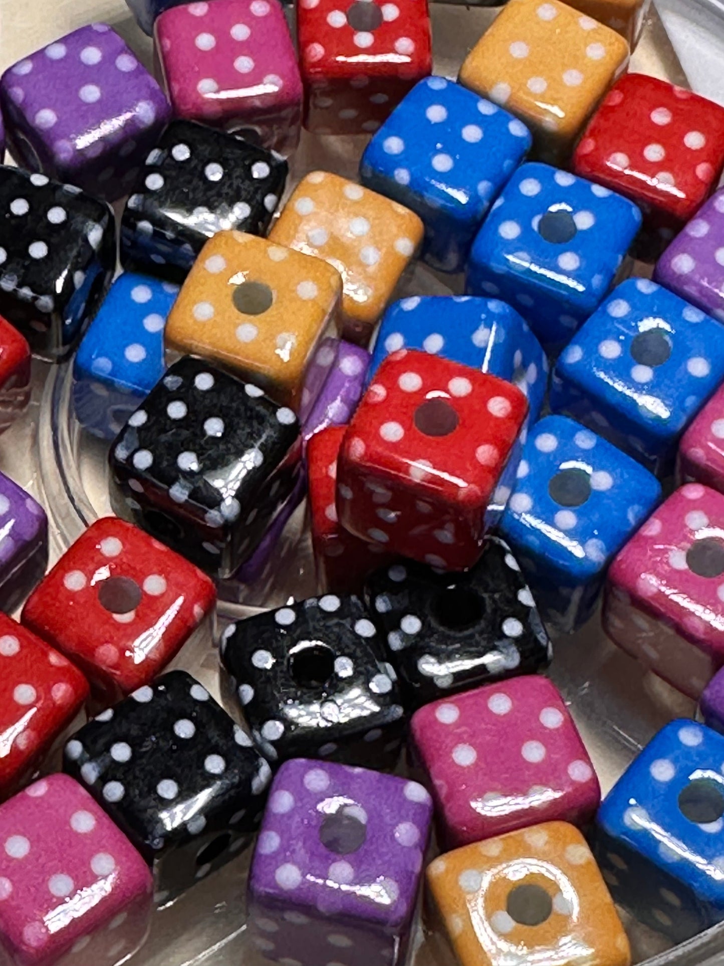 Ten (10) Acrylic polka dotted cubed shaped beads included/ Bead/ beadable pen/ keychain bead/ Cubed bead