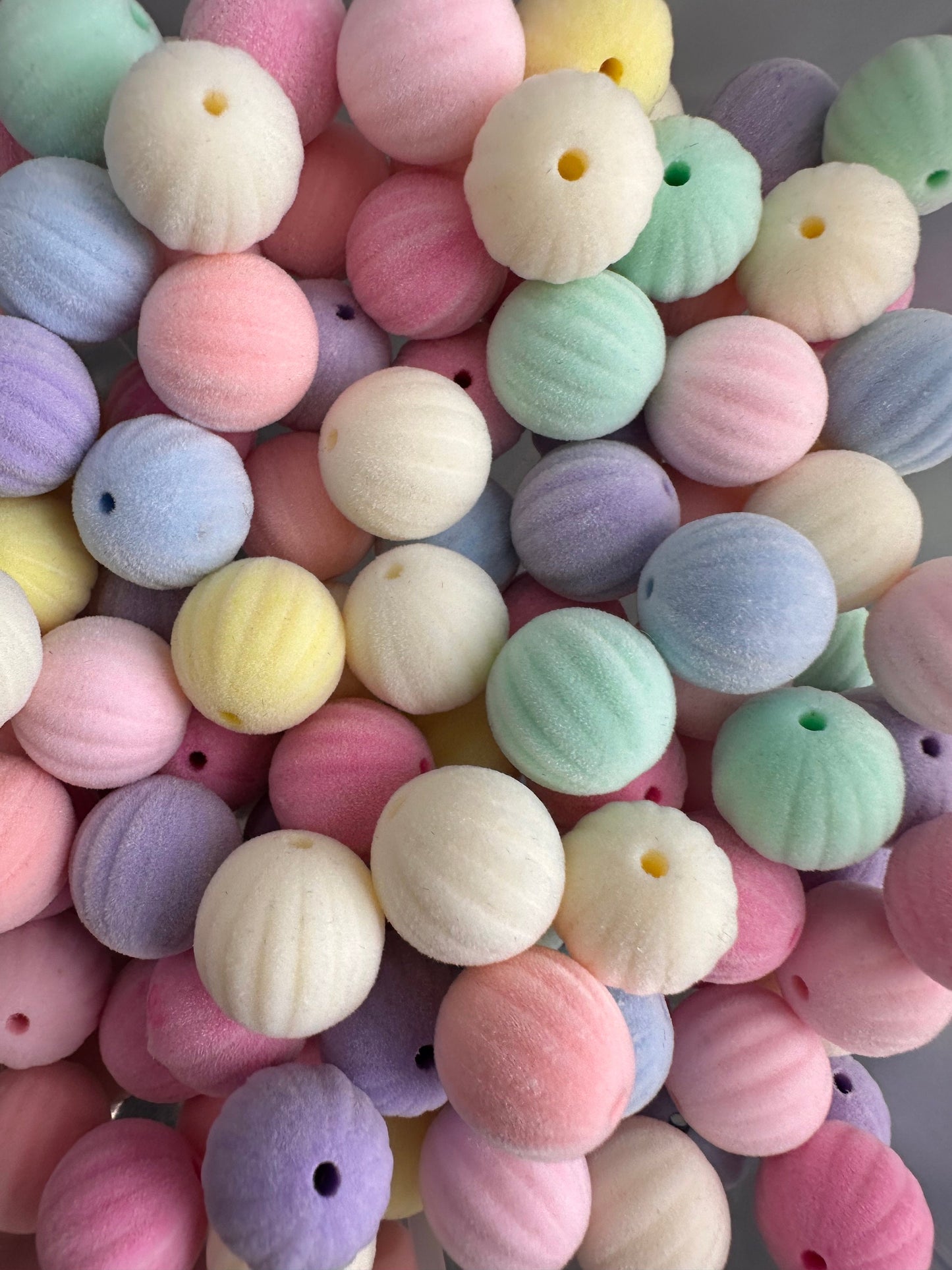 Ten (10) Acrylic flocked pumpkin beads included/fancy Bead/ beadable pen/ keychain bead/ pastel beads/assorted colors