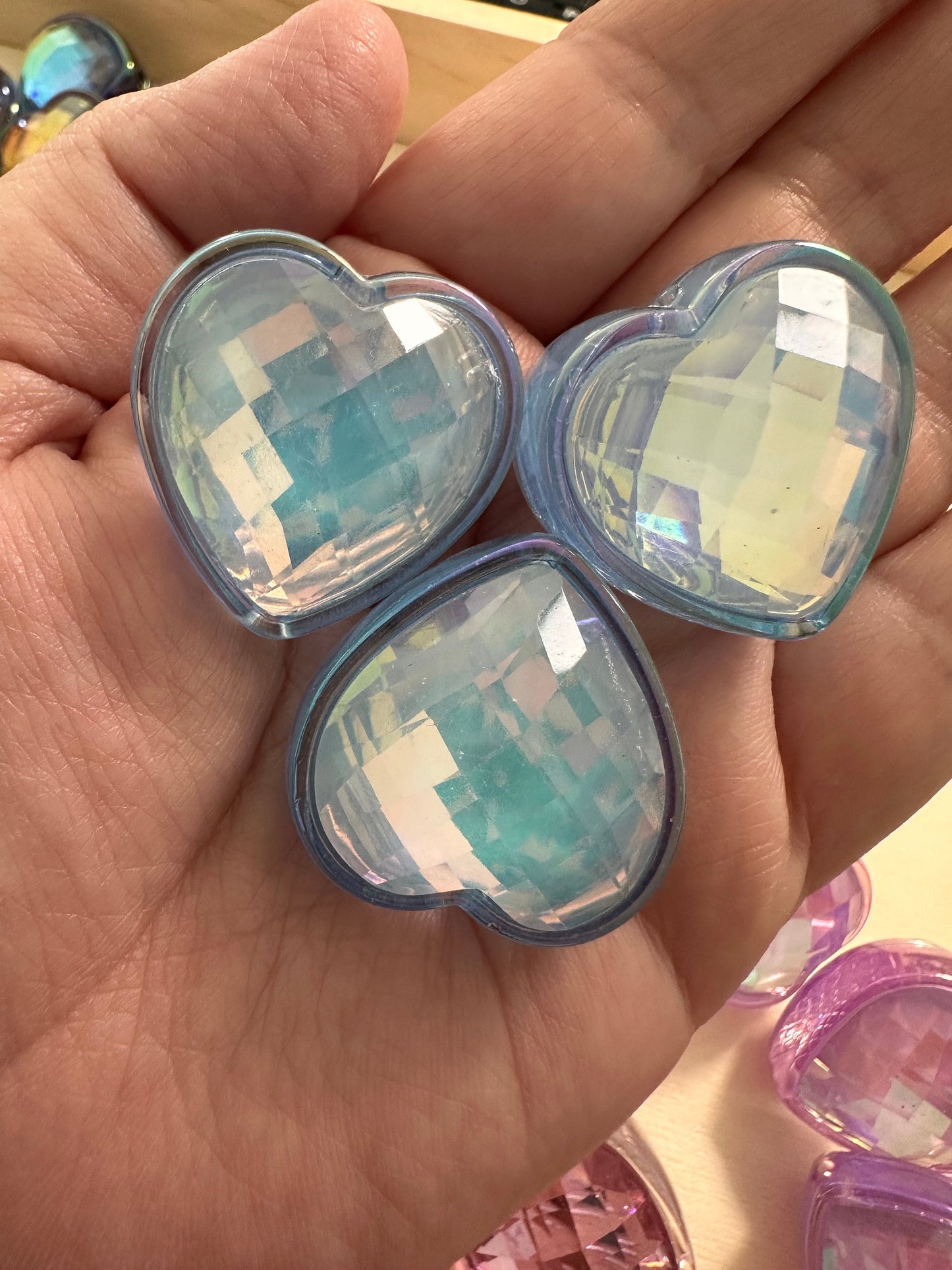 Large faceted Heart Gem Bead/ beadable pen/ keychain bead/ rear view mirror bead / light catching bead