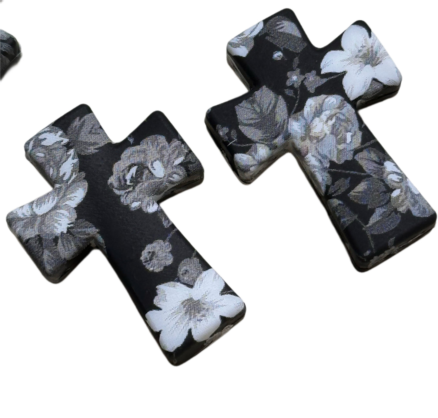 Cross Floral /New Focal Bead/ beadable pen/ Silicone bead/ keychain bead/monochrome/ black and white floral/ flowers