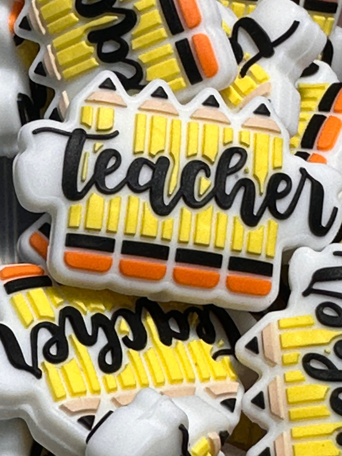 Teacher Focal Bead/ beadable pen/ Silicone  bead/ keychain bead/  teach love inspire/