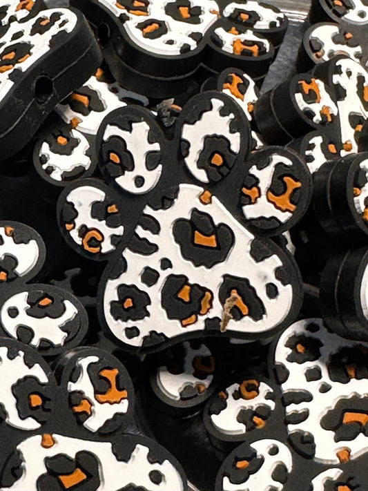 Focal Bead/ beadable pen/ Silicone bead/ keychain bead/DIY/dog paw/leopard print