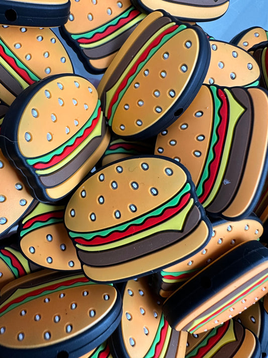 Burger Focal Bead/ beadable pen/ Silicone bead/ keychain bead/hamburger/food