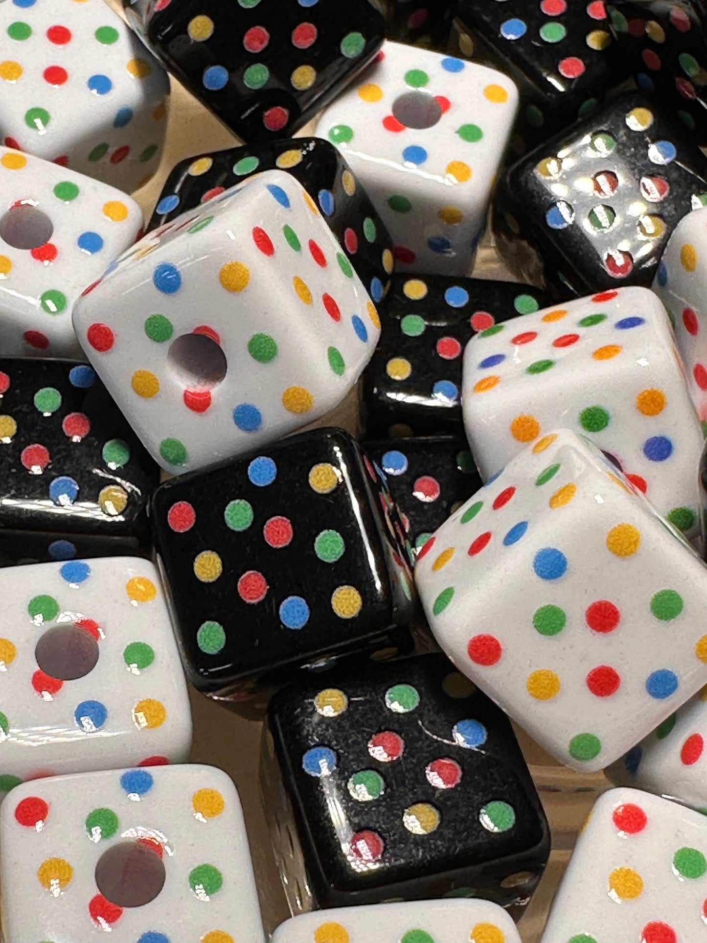 Ten (10) Acrylic polka dotted cubed shaped beads included/ Bead/ beadable pen/ keychain bead/ cube bead/