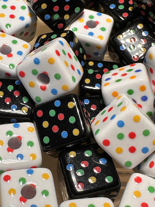 Ten (10) Acrylic polka dotted cubed shaped beads included/ Bead/ beadable pen/ keychain bead/ cube bead/