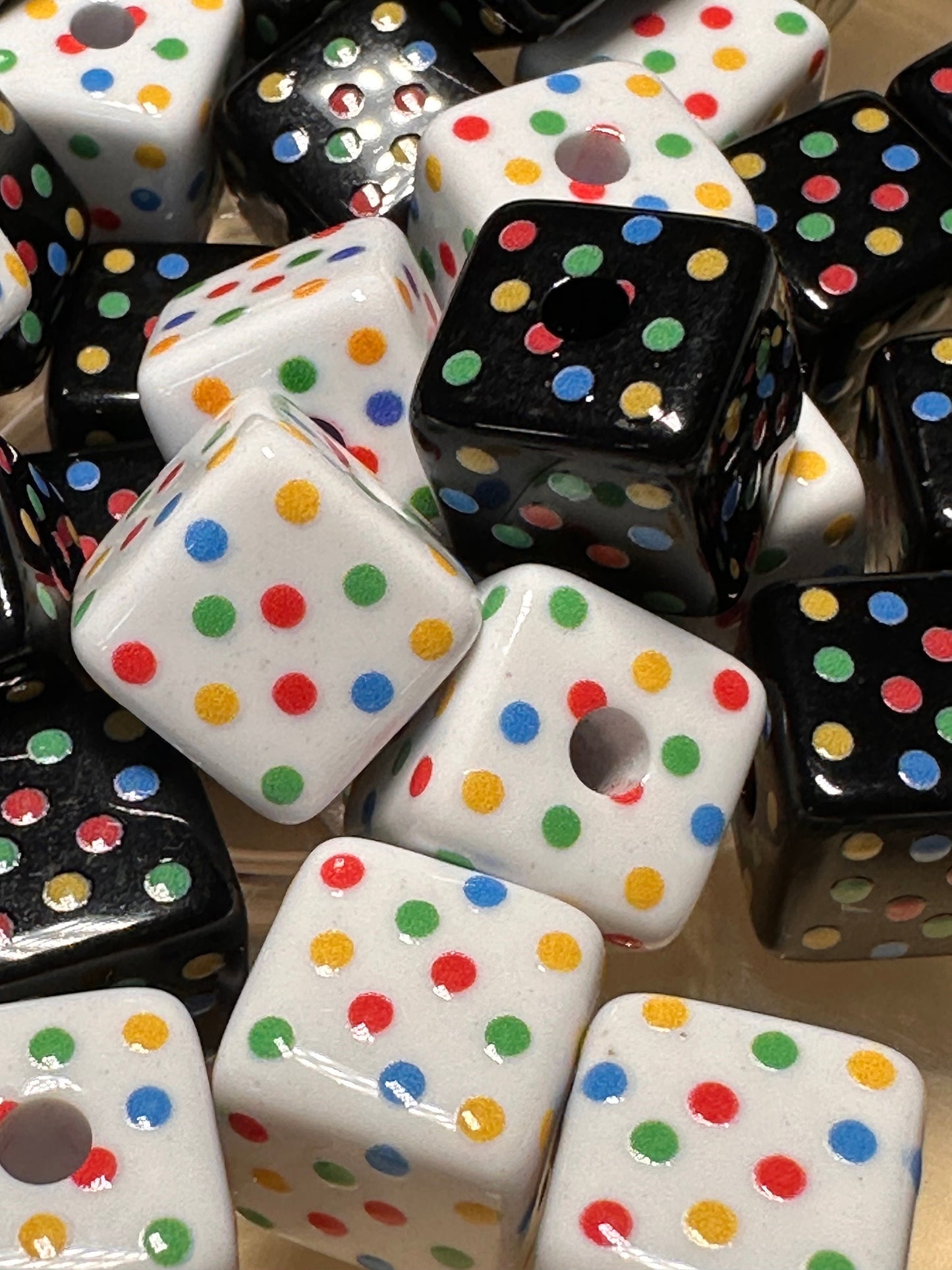 Ten (10) Acrylic polka dotted cubed shaped beads included/ Bead/ beadable pen/ keychain bead/ cube bead/