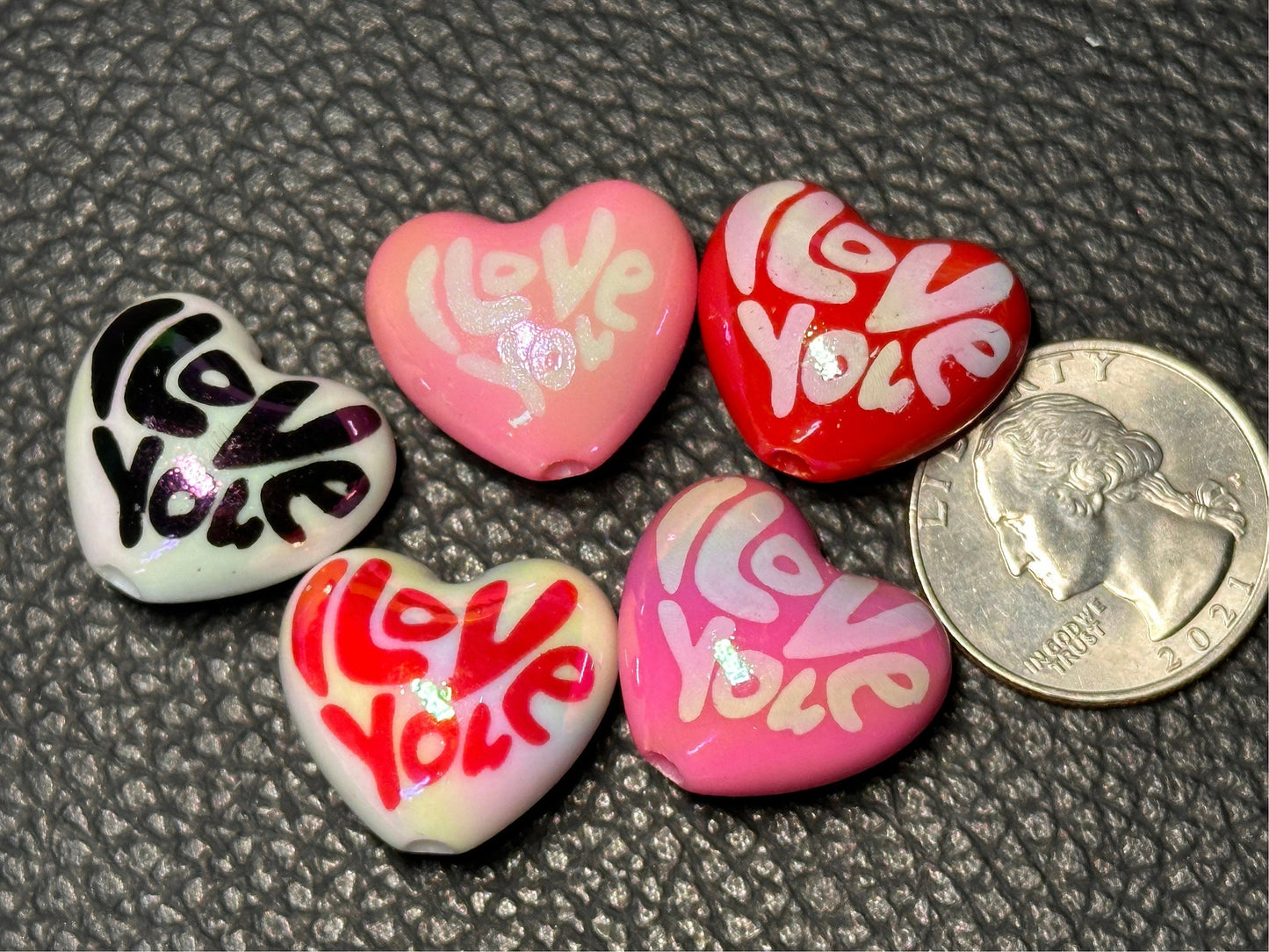 I Love You heart shaped beads/ beadable pen/ keychain bead/ Valentines Day bead/ Love/ heart / acrylic/ Ten beads included