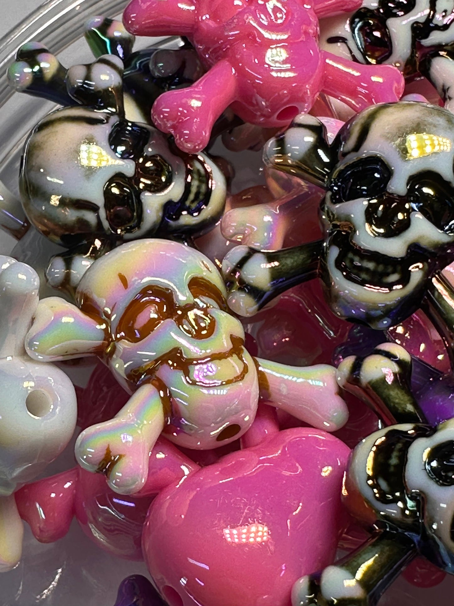 Six (6) acrylic assorted color skull and crossbones beads included/ jewelry Bead/ beadable pen beads/ keychain bead/