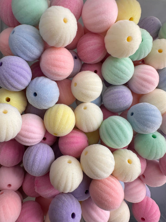 Ten (10) Acrylic flocked pumpkin beads included/fancy Bead/ beadable pen/ keychain bead/ pastel beads/assorted colors