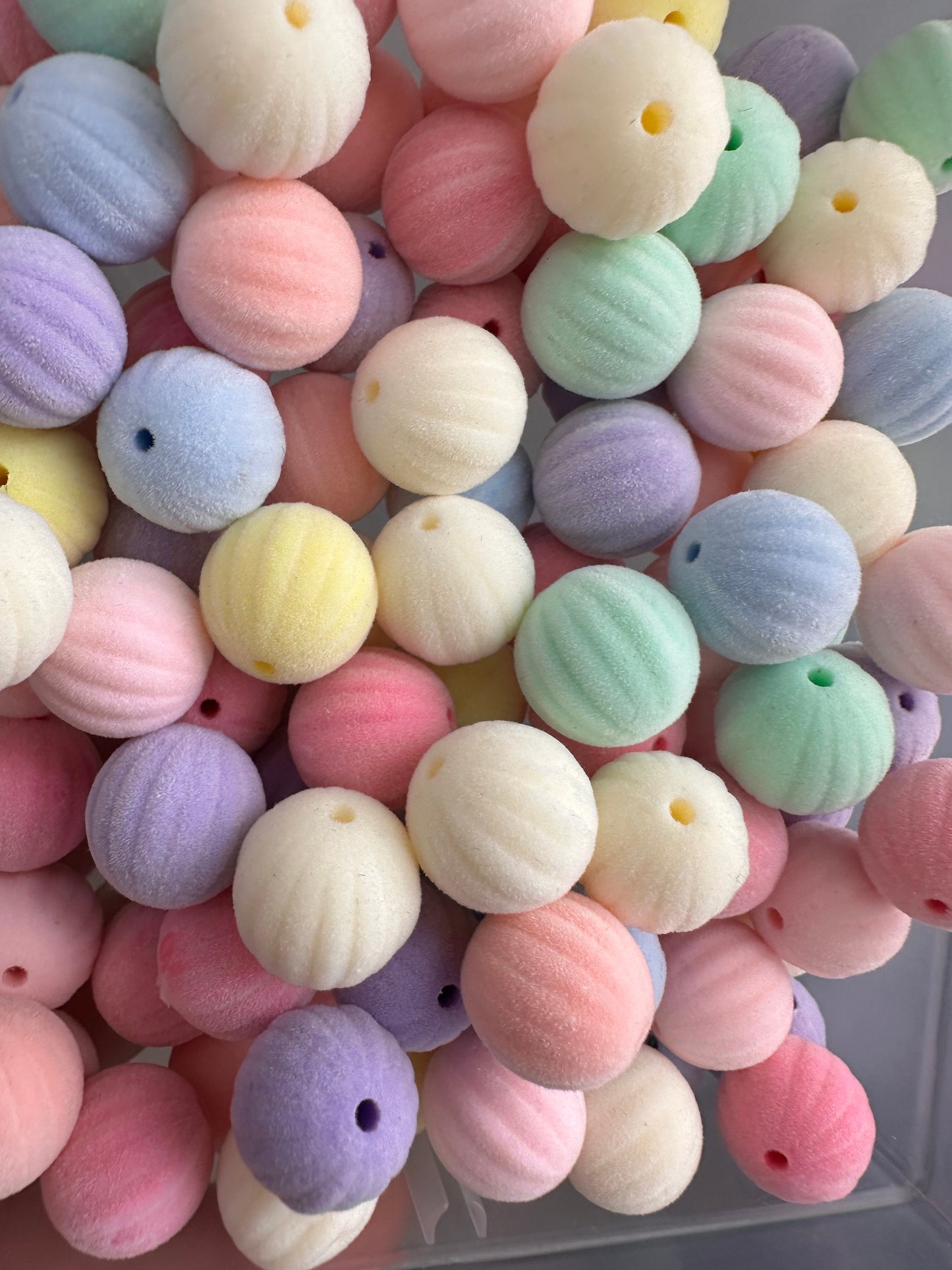 Ten (10) Acrylic flocked pumpkin beads included/fancy Bead/ beadable pen/ keychain bead/ pastel beads/assorted colors