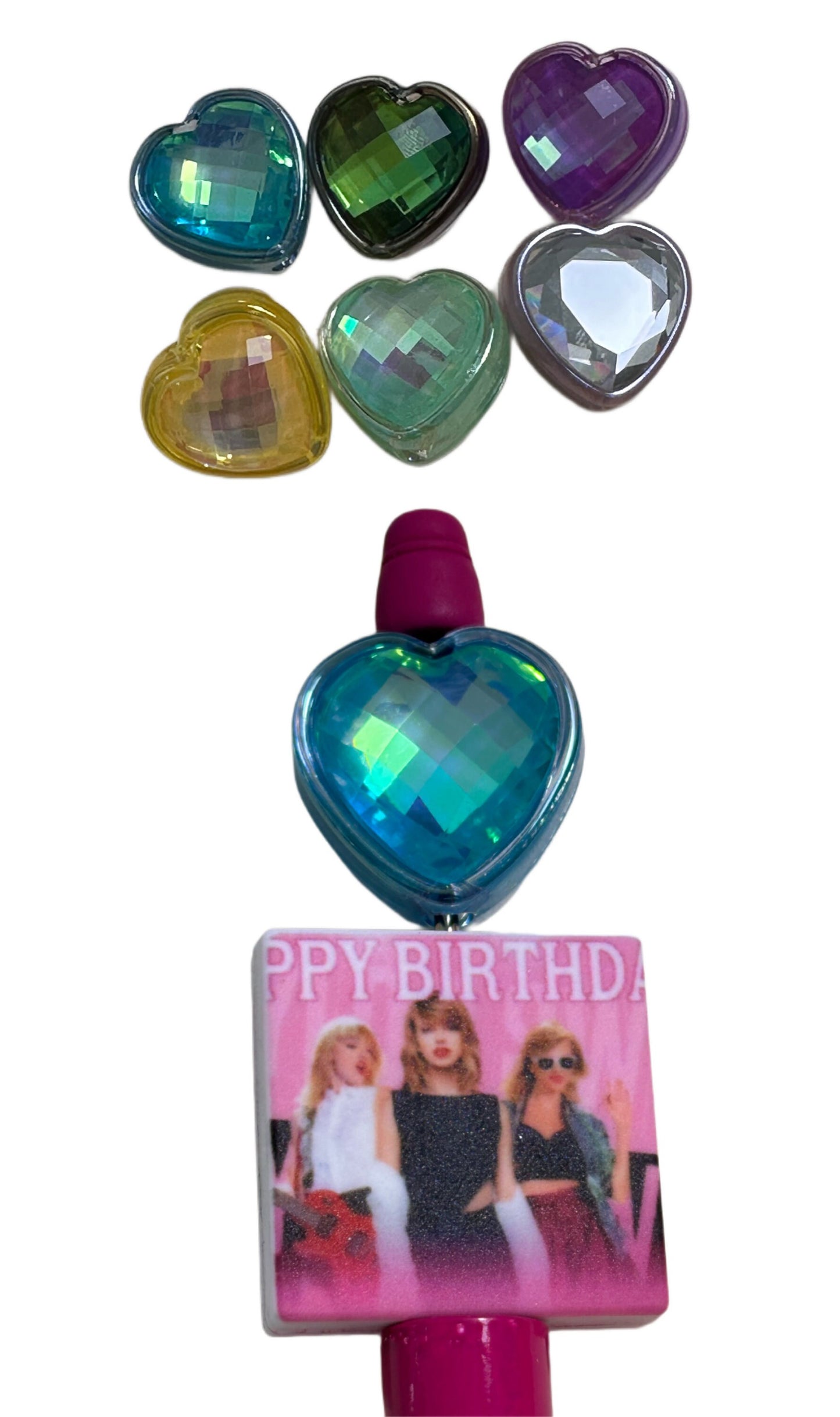 Small faceted Heart Gem Bead/ Focal Bead/ beadable pen/ keychain bead/ Three(3)beads included/ rear view mirror bead / light catching bead