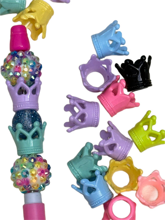 Plastic crown shaped beads included/unique beads/ beadable pen/ keychain bead/assorted colors/