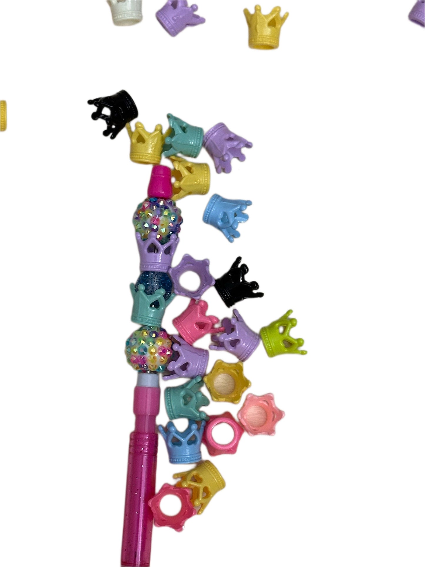 Plastic crown shaped beads included/unique beads/ beadable pen/ keychain bead/assorted colors/