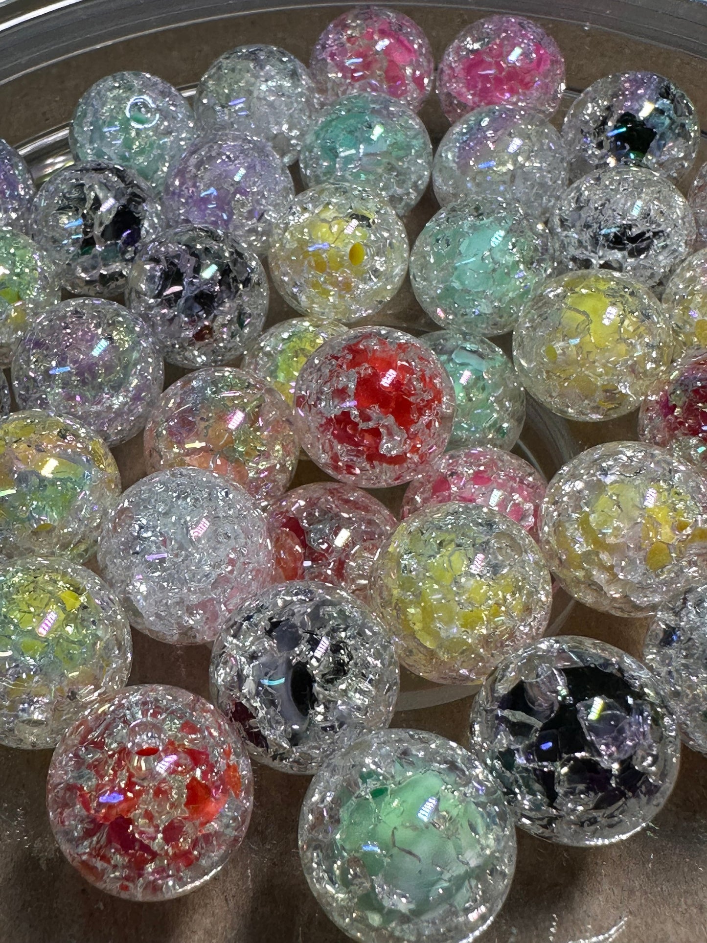 Crackle double layer/ Ten (10) beads included/pen beading/ jewelry DIY/16mm/