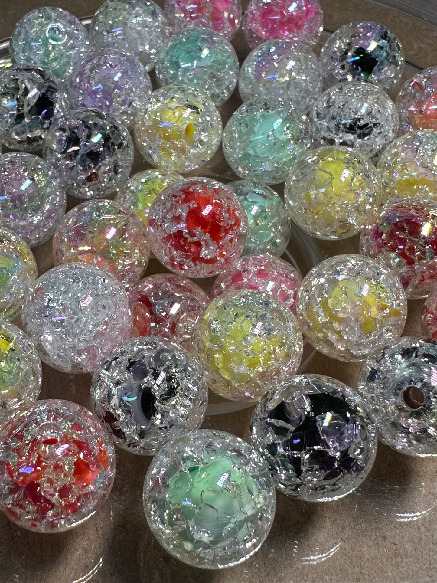 Crackle double layer/ Ten (10) beads included/pen beading/ jewelry DIY/16mm/