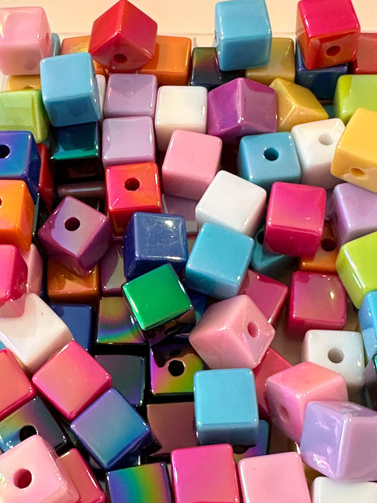 Acrylic assorted color cubed shaped/beadable pen/ keychain bead/square bead/ 10 beads included