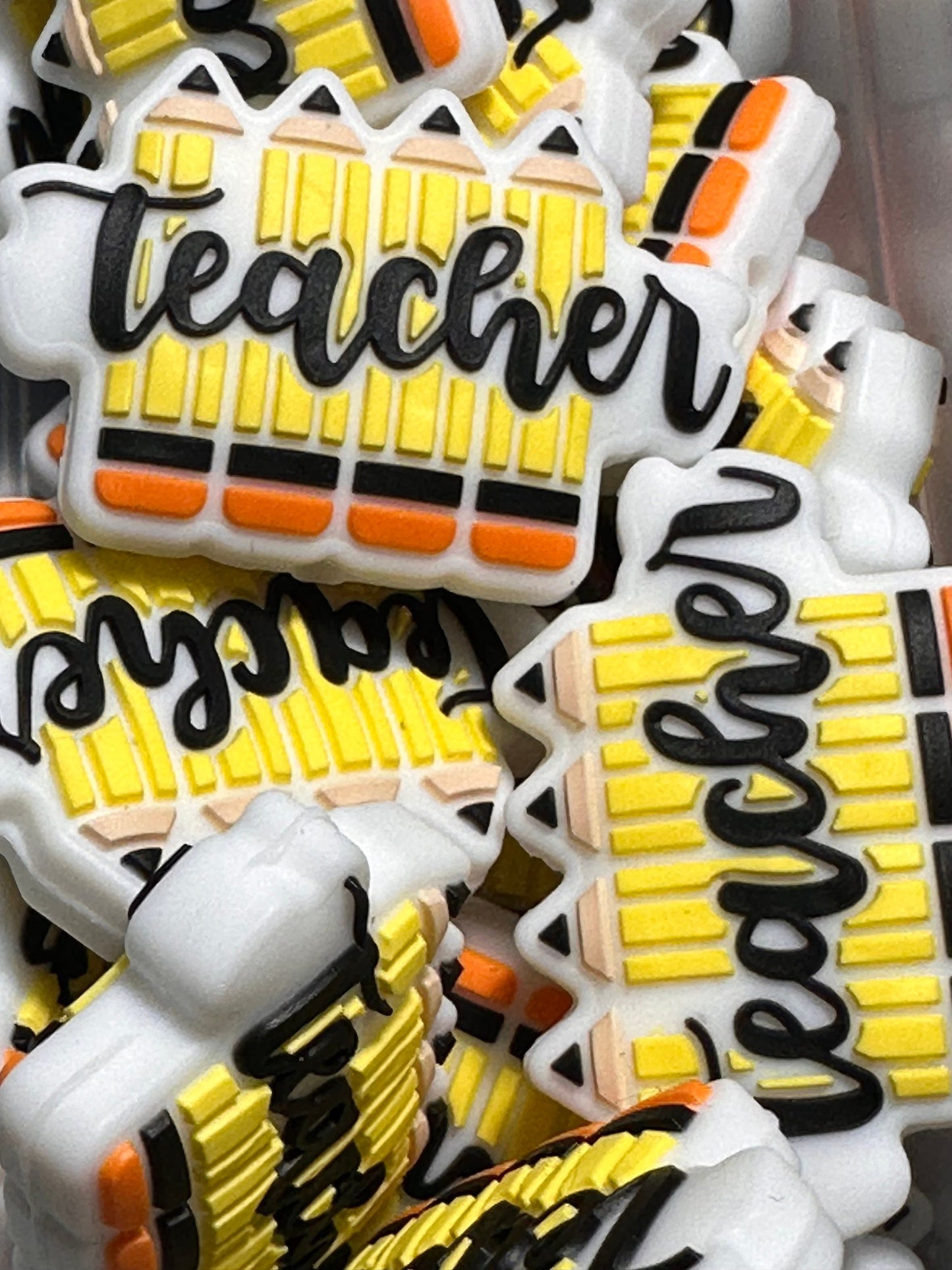 Teacher Focal Bead/ beadable pen/ Silicone  bead/ keychain bead/  teach love inspire/