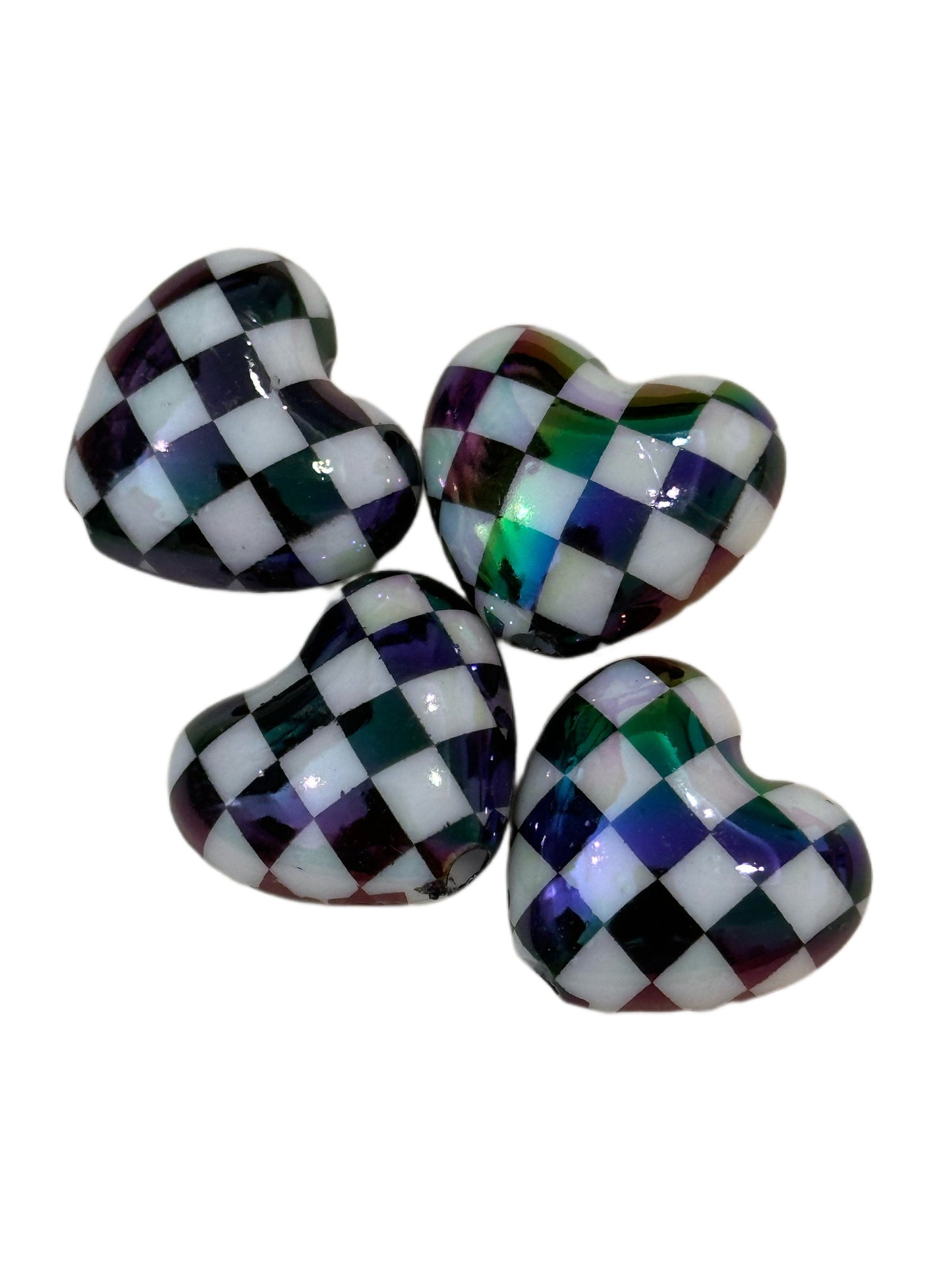 Six (6) beads checkered hearts/ heart shaped beads/ pen beading beads / keychain beads/ DIY