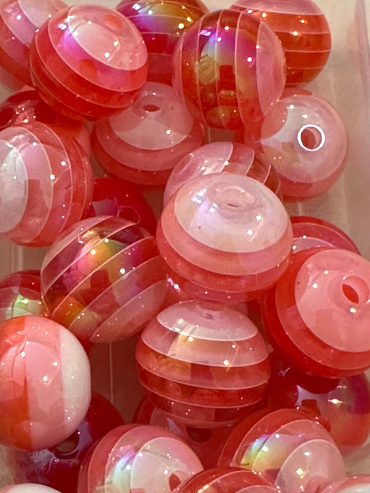 Acrylic striped pinks and white beads included/ striped Bead/ beadable pen/ keychain bead/16 mm/10 beads included