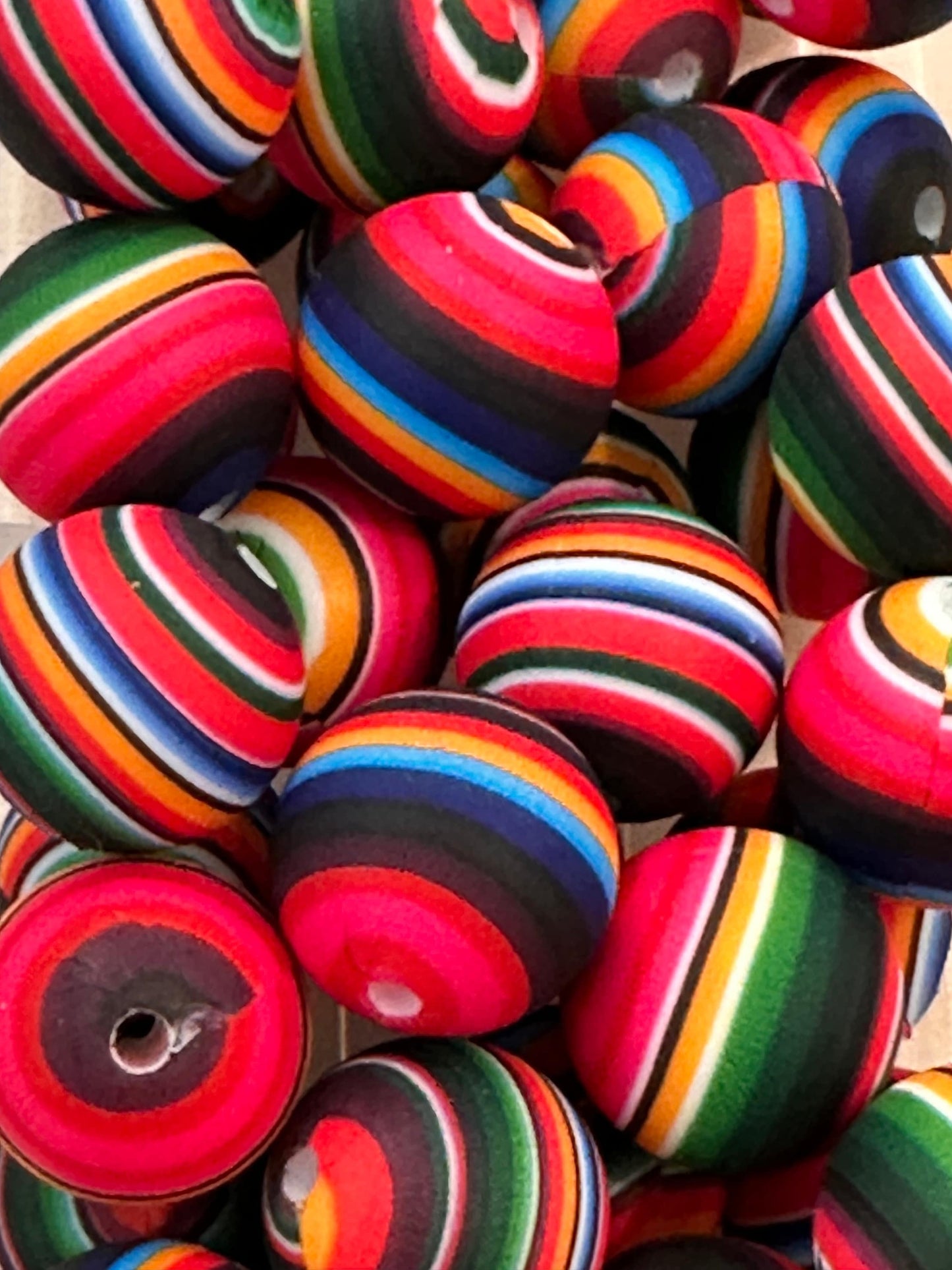 Colorful striped beads included/15mm Bead/ beadable pen/ keychain bead/ western pattern/ silicone/ Aztec/ country/ bright stripes