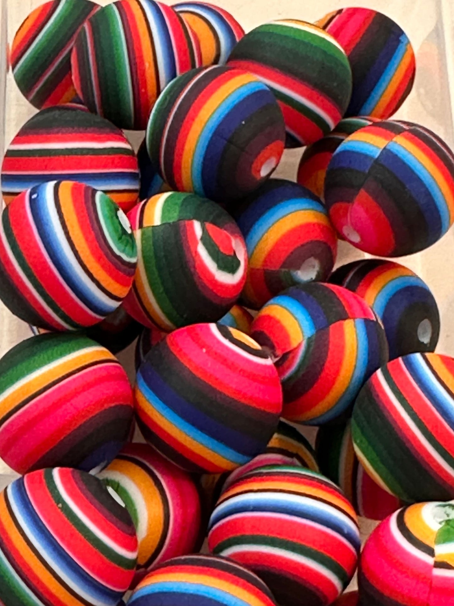Colorful striped beads included/15mm Bead/ beadable pen/ keychain bead/ western pattern/ silicone/ Aztec/ country/ bright stripes