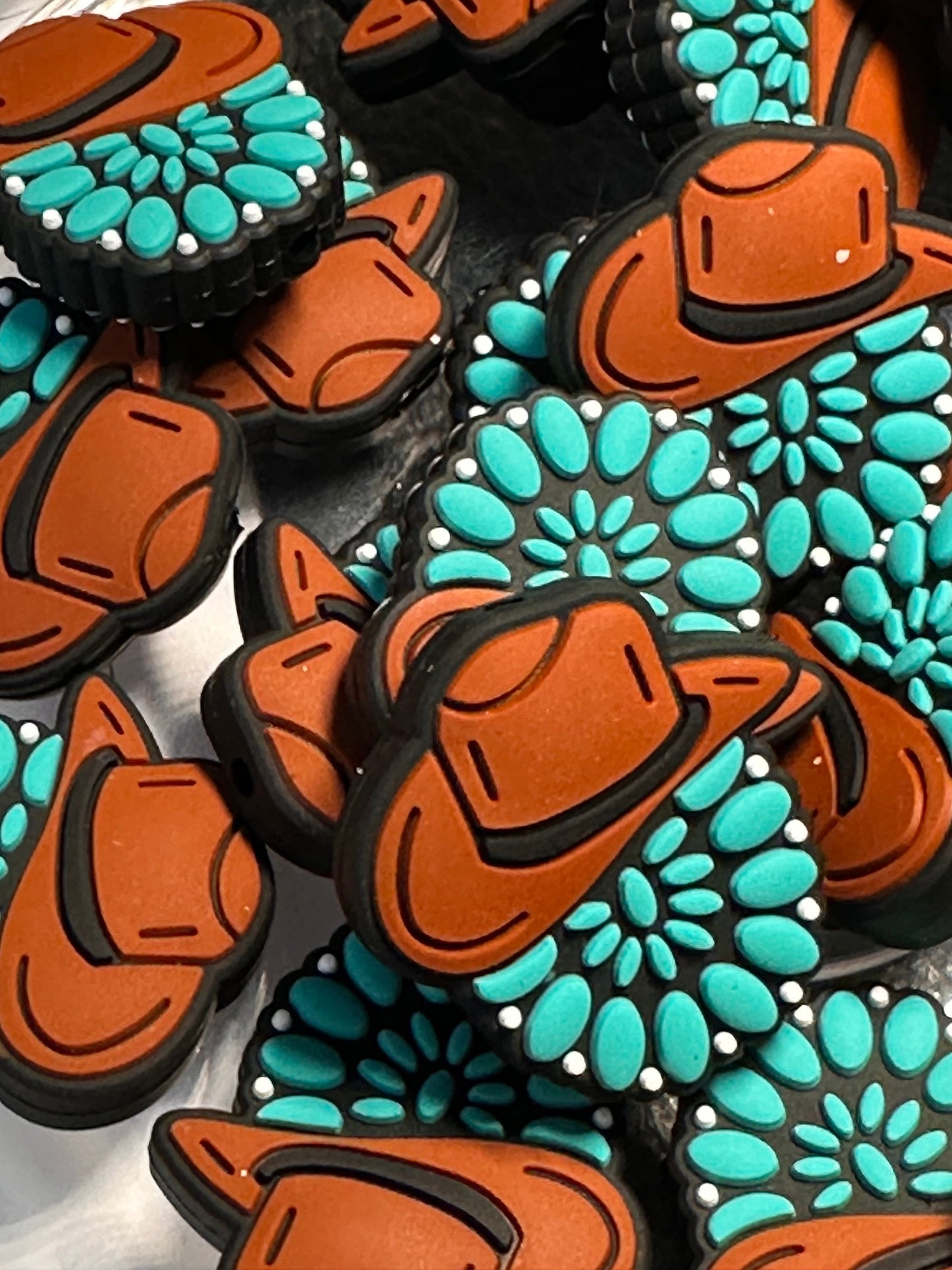 Turquoise Focal Bead/ beadable pen/ Silicone bead/ keychain bead/DIY/cowboy hat/ western/ concho