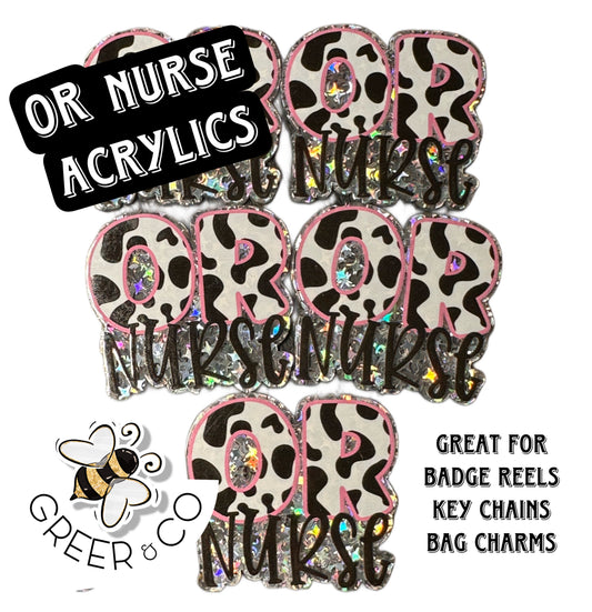 Badge Reel OR NURSE acrylic pieces/ cute print/ badge reel/ nurse badge