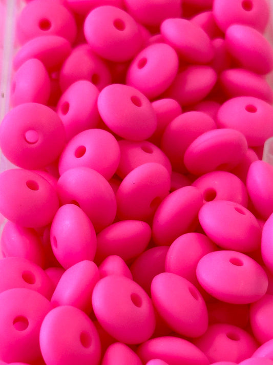 Hot pink spacer beads included/ jewelry/ beadable pen beads/ keychain bead/ DIY/ approximately 12mm/ silicone/ lentil bead