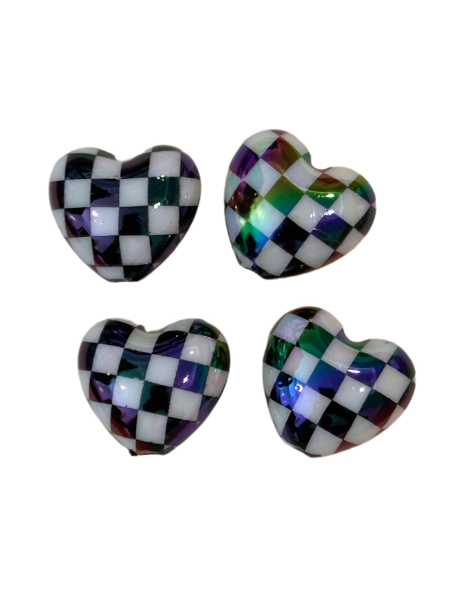 Six (6) beads checkered hearts/ heart shaped beads/ pen beading beads / keychain beads/ DIY