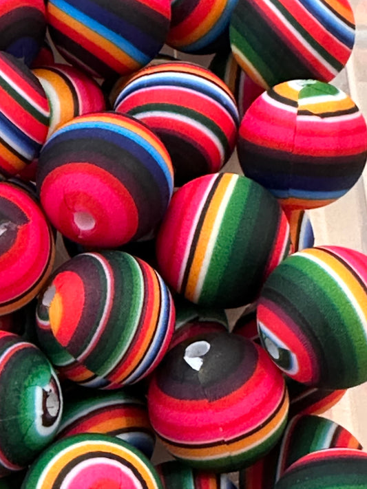 Colorful striped beads included/15mm Bead/ beadable pen/ keychain bead/ western pattern/ silicone/ Aztec/ country/ bright stripes