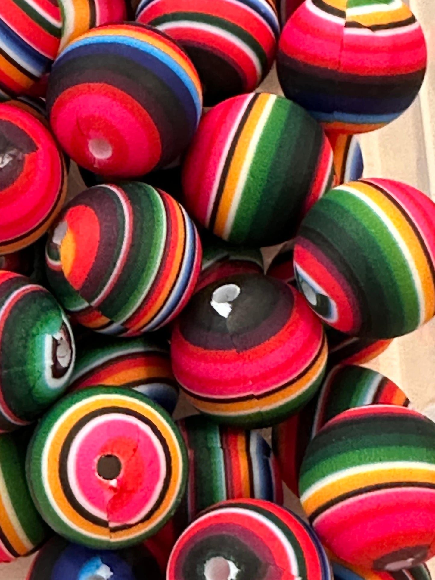 Colorful striped beads included/15mm Bead/ beadable pen/ keychain bead/ western pattern/ silicone/ Aztec/ country/ bright stripes